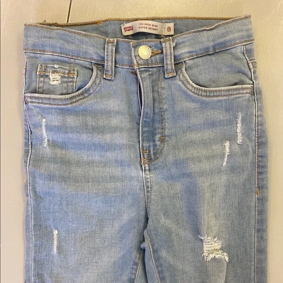 Levi’s Light Blue Distressed 720 High Rise Super Skinny Girls Jeans Size 8 - Picture 7 of 16